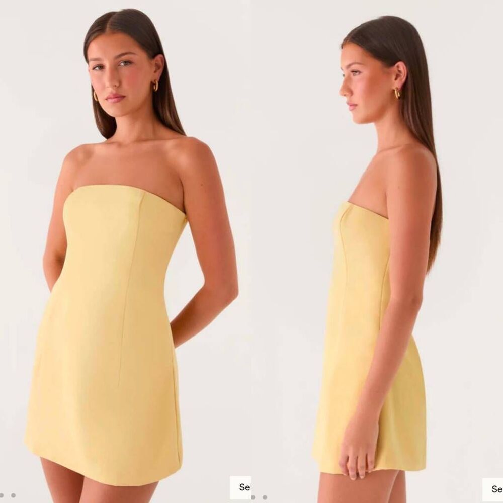Peppermayo Della Strapless Mini Dress - Yellow US 2 NWT - Picture 2 of 10